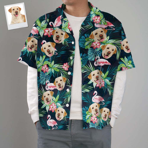 Custom Men's Hawaiian Shirt Dog Face Shirt Flamingo Flower for Pet Lover