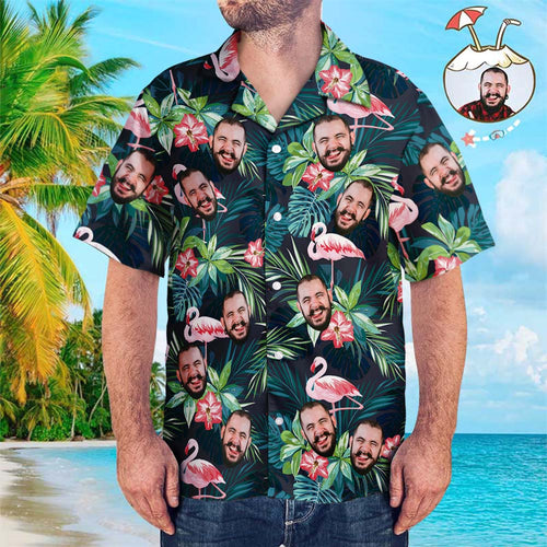 Custom Face Shirt Hawaiian Shirts and Dress Couple Outfit for Lover - Flamingo