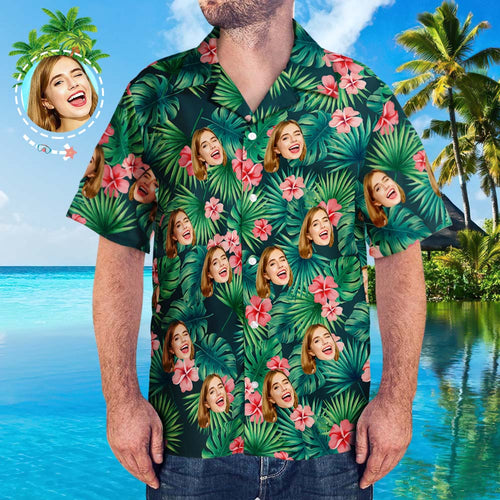 Custom Hawaiian Shirt with Face Men's Hawaiian Shirt Red Flowers