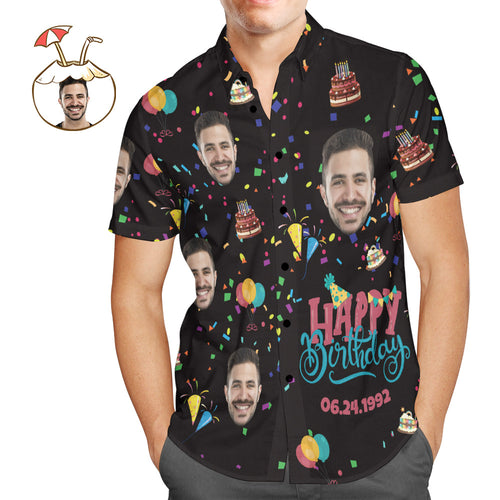 Custom Face Happy Birthday Hawaiian Shirt Men's All Over Print Unique Birthday Gift