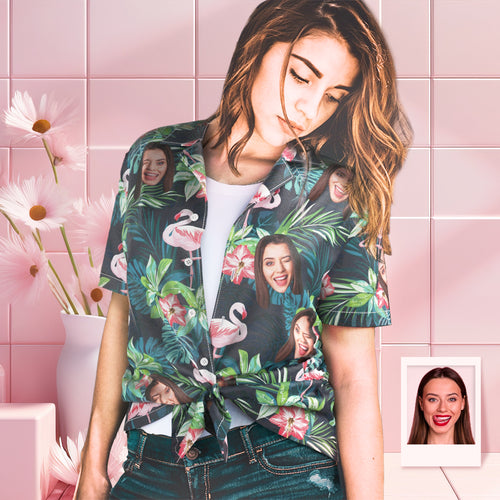 Custom Face Shirt Women's Hawaiian Shirt Flamingo Flower