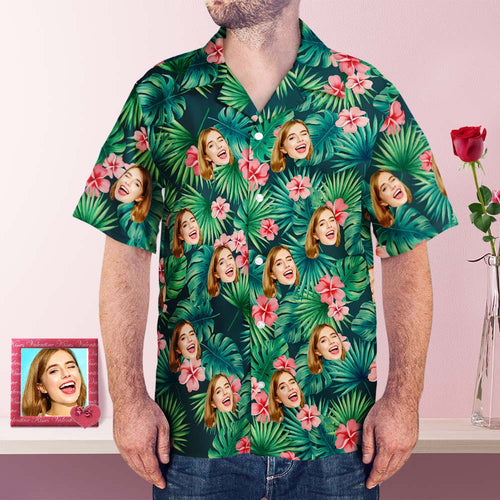 Custom Hawaiian Shirt with Face Flower Men's All Over Print Hawaiian Shirt