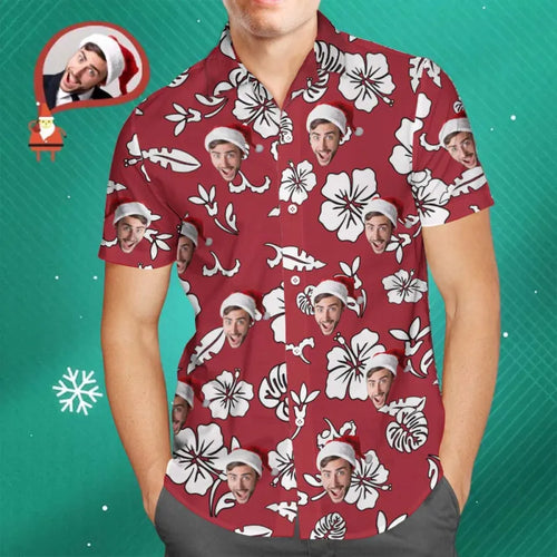 Custom Hawaiian Shirt Personalized Tropical Hawaiian Shirt Red Button Down Shirts Christmas Gift
