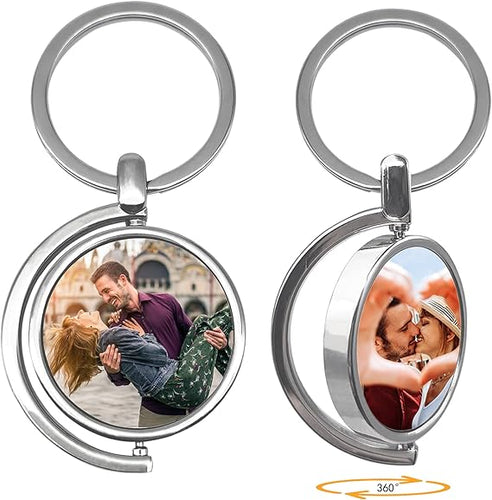 Personalized Custom Keychain with Picture - Turnable Double Sided Colorful Photo Key chains Memorial Gifts for Family Lover