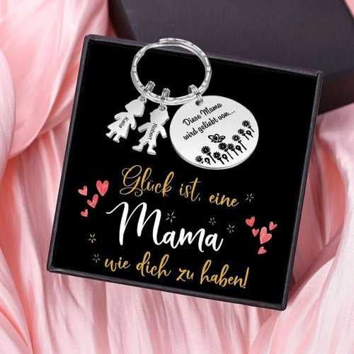 Personalized 1-5 Names Round Stainless Steel Keychain-This Mom is loved
