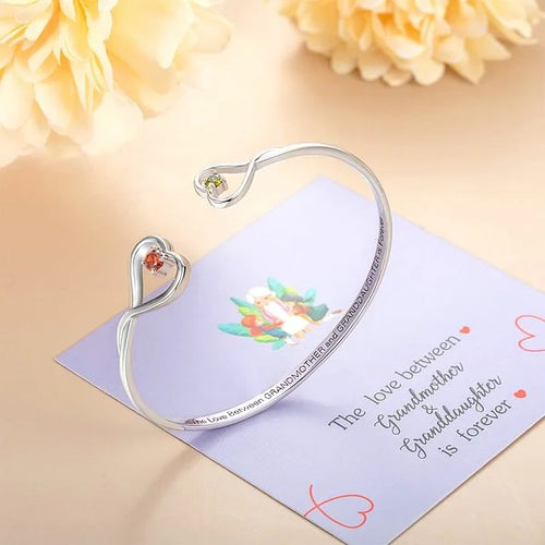 Personalized Double Birthstone Heart Adjustable Bangle with Card Christmas Mother's Day Gift for Grandma Mom Granddaughter Daughter