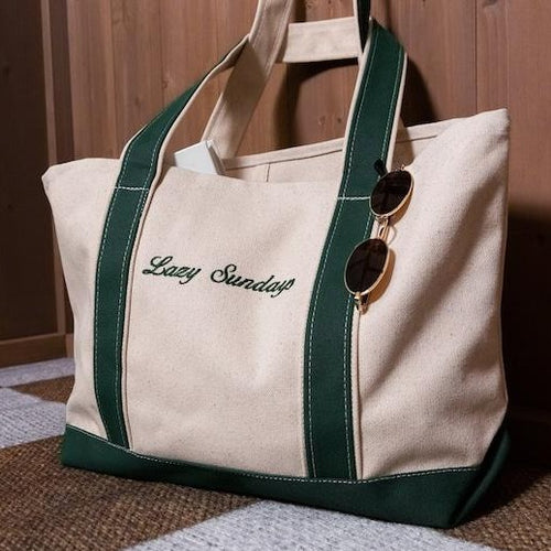 Custom Boat Tote Bag - Canvas Tote Bag - Custom Text Tote - Gift for Her - Bachelorette Gift - School Bag -  Embroidery -Personalized Gift