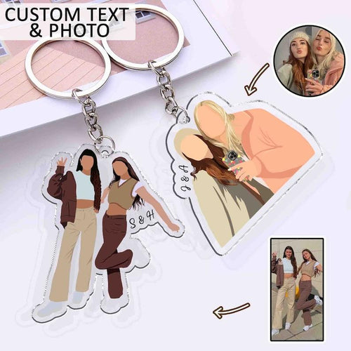 Personalized Best Friends Photo Keychain, Custom Portrait Keychain, Galentine Day Gift For Best Friends, Gift for Besties, Sister Gifts