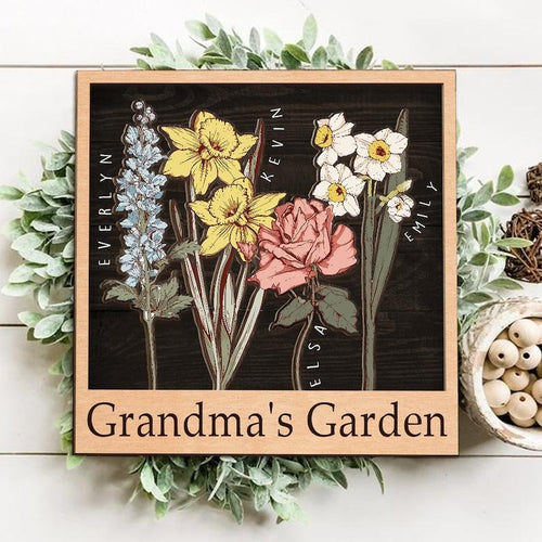Personalized Birth Flower Garden Sign, Custom Mother's Day Gift, Grandma's Garden Sign, Mom Wood Sign, Grandma Gift, Floral Mom Gift