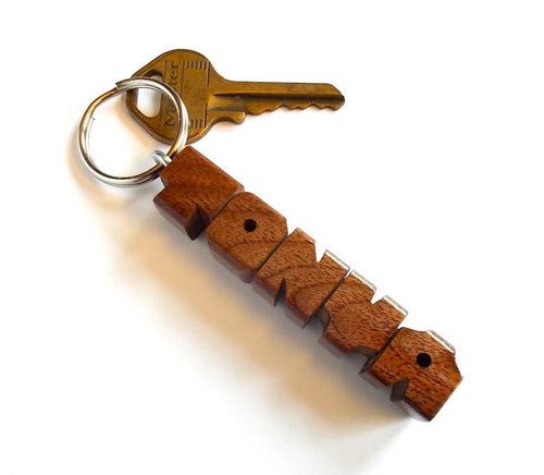 Custom Walnut Wood Name Keychain, Carved to Order