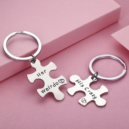 Stainless Steel His Crazy Her Weirdo Couples Keychains Set,Personalized Couples Jewelry,Gift for Boyfriend Girlfriend