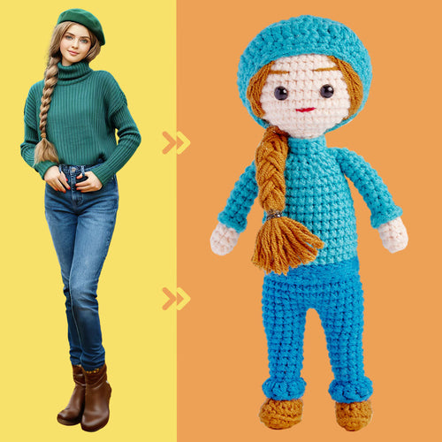Custom Crochet Doll Personalized Gifts Handwoven Mini Look alike Dolls - Beautiful Woman Doll - FaceSocksUsa