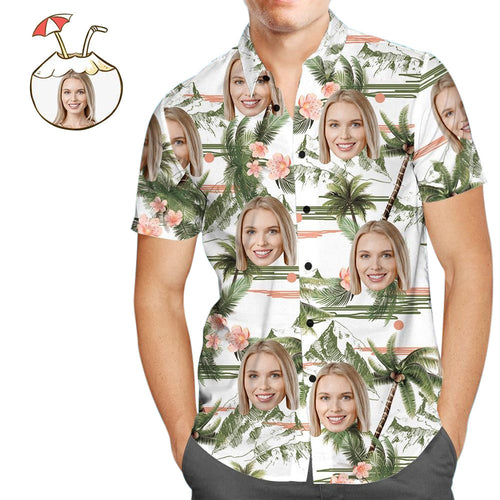 Custom Face Shirt Hawaiian Shirts and Dress Couple Outfit for Lover - Coconut Tree