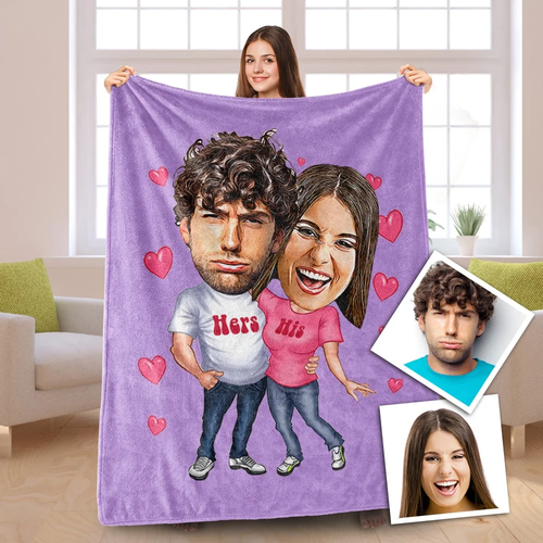 Valentine's Day Couple Blanket Memorial Day blanket, Custom Photo Blankets Personalized Photo Blanket Fleece Sweetheart Couple Blanket, Painting Style