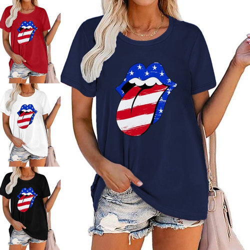 Flag tongue shirt July 4th Fourth of July shirt Band Shirt Rock and Roll Tongue lips shirt Bleached Style Shirt