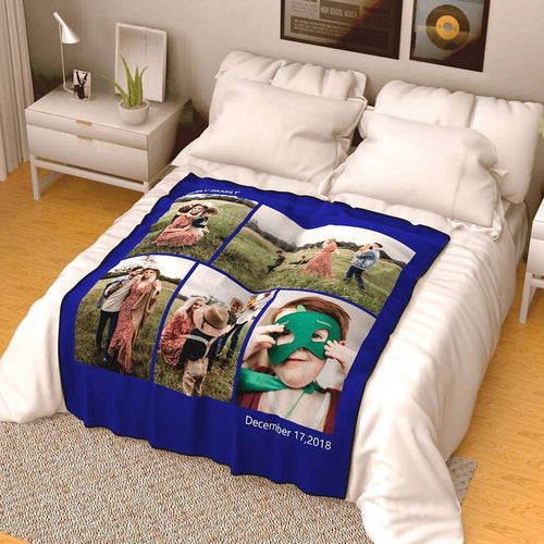 Personalized Photo Blanket Fleece with Text - 5 Photos