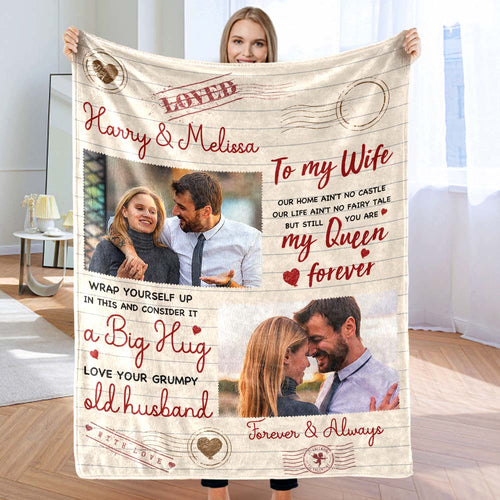 To My Wife Custom Photo and Name Blanket Valentine's Day Gift - FaceSocksUSA