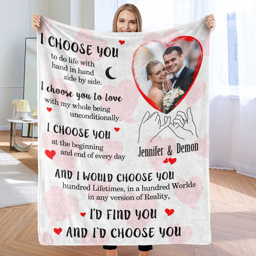 Custom Photo and Name I Choose You Letter Blanket Valentine's Day Gift - FaceSocksUSA