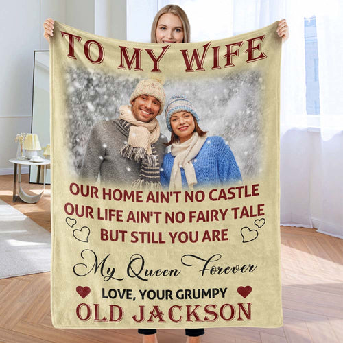 Custom Photo and Name To My Wife You Are My Queen Forever Blanket Valentine's Day Gift - FaceSocksUSA