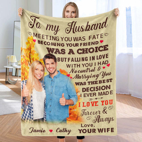 Custom Photo and Name Blanket To My Husband Valentine's Day Gift - FaceSocksUSA