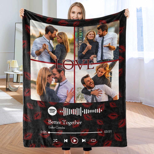 Custom Photo Blanket Spotify Music Code Blanket Valentine's Day Gift - FaceSocksUSA
