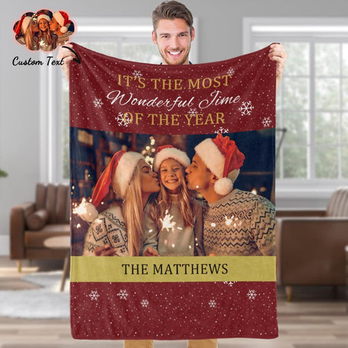 Custom Blanket Personalized Photo Blanket Christmas Gift For Family - Wonderful Time