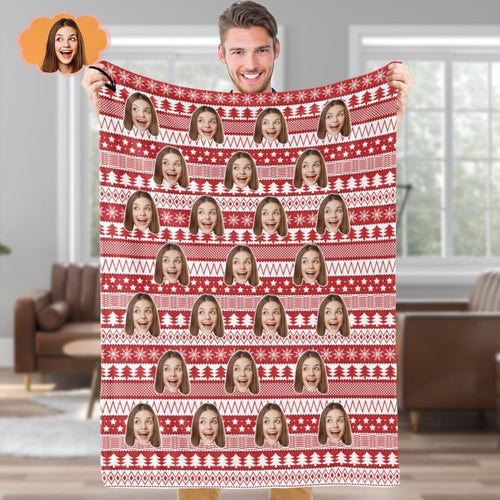 Custom Blanket Personalized Photo Blanket Christmas Gift - Red Christmas Tree