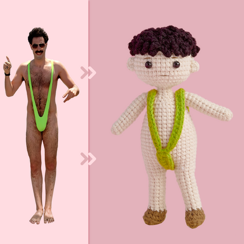 Full Body Customizable 1 Person Custom Crochet Doll Personalized Gifts Handwoven Mini Dolls - Funny Man Bikini - FaceSocksUsa