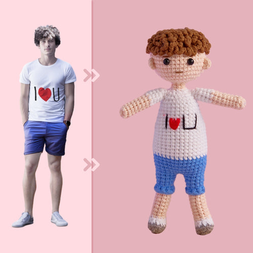 Full Body Customizable 1 Person Custom Crochet Doll Personalized Gifts Handwoven Mini Dolls - I Love U Boy - FaceSocksUsa