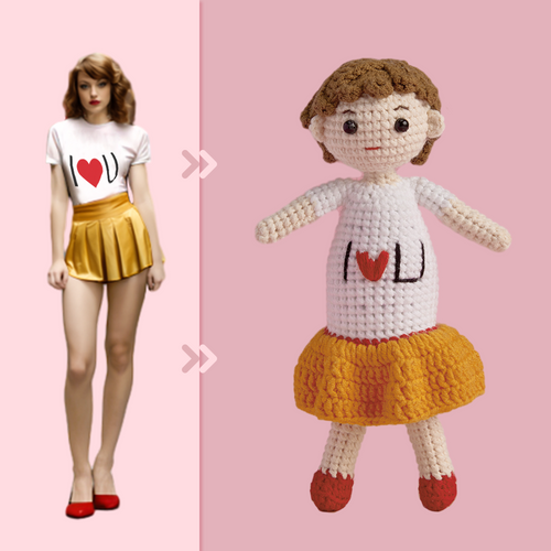 Full Body Customizable 1 Person Custom Crochet Doll Personalized Gifts Handwoven Mini Dolls - I Love U Girl - FaceSocksUsa