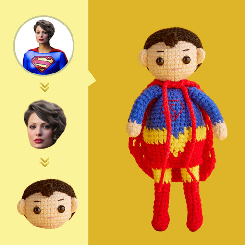 Custom Face Crochet Doll Personalized  Handwoven Mini Dolls Gifts - Supergirl - FaceSocksUsa