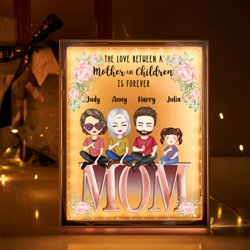 Custom Family Cartoon Night Light Mirror Frame Gifts for Mom