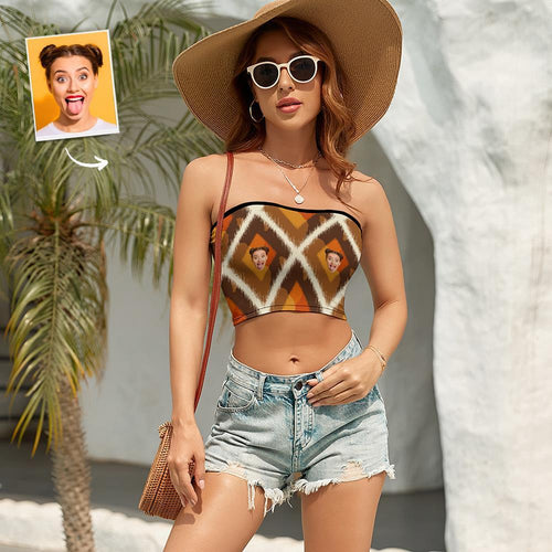 Custom Face Women's Bandeau Top Fashion Brown Strapless Bra Sexy Tube Top For Beach Party