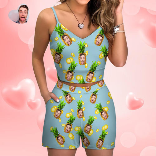 Custom Women's Photo Suspender Vest Suit Personalized Hawaiian Style Gift - Pineapple