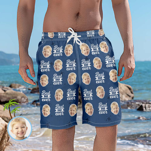 Custom Beach Shorts Photo Blue Swim Trunks Father's Day Gift - Best Dad Ever