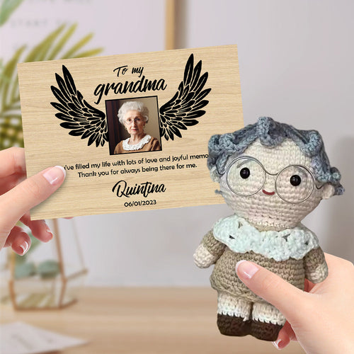 Personalized Crochet Doll Handmade Dolls Look alike Custom Photo with Memorial Card To My Grandma or Grandpa
