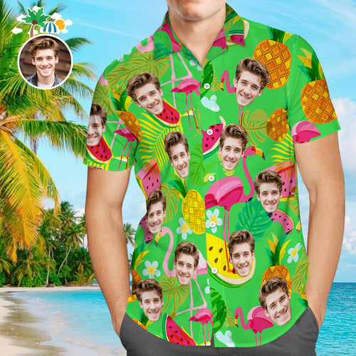 Custom Face Hawaiian Shirt Flamingo All Over Print Personalized Shirt Cherry Parrot with Your Photo