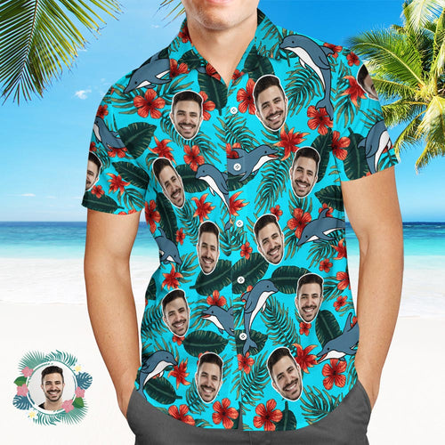 Custom Men's Shirt Face All Over Print Hawaiian Shirt Shark - FaceSocksUsa