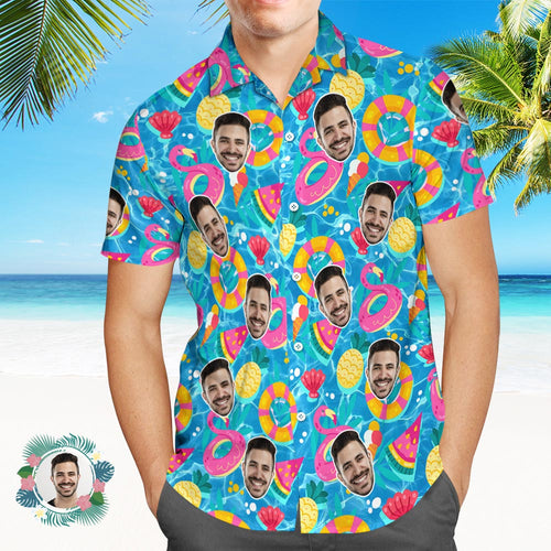 Custom Men's Shirt Face All Over Print Hawaiian Shirt Pool-Floaties - FaceSocksUsa