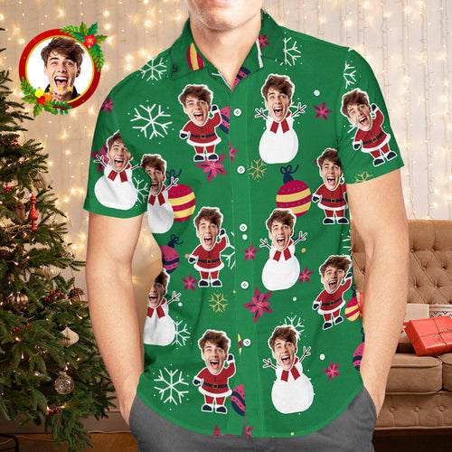 Custom Face Hawaiian Shirt Christmas Ball Men's Christmas Shirts - FaceSocksUsa