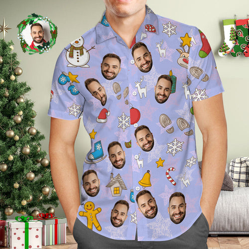 Custom Face Hawaiian Shirt Personalized Purple Hawaiian Shirts Christmas Gift for Him