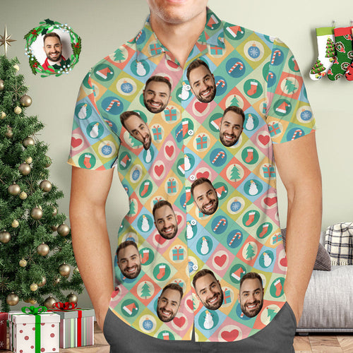Custom Face Hawaiian Shirt Personalized Photo Hawaiian Shirts Merry Christmas Gift for Him