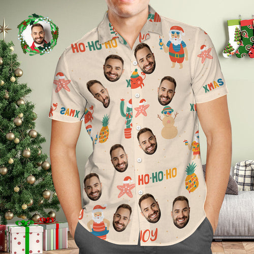 Custom Face Hawaiian Shirt Personalized Photo Hawaiian Shirts Xmas HOHOHO Merry Christmas
