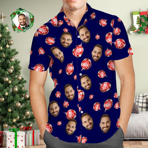 Custom Face Men's Hawaiian Shirt Personalized Photo Blue Hawaiian Shirts Merry Christmas