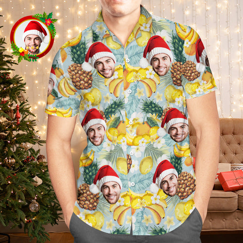 Custom Face Hawaiian Shirts Personalized Photo Gift Men's Christmas Shirts Tropical Fruits