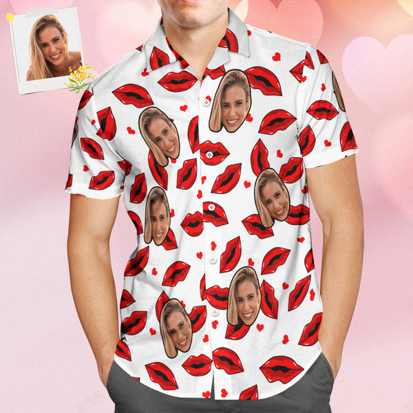 Custom Face Hawaiian Shirt All Over Print Funny Red Lips Personalized Shirt