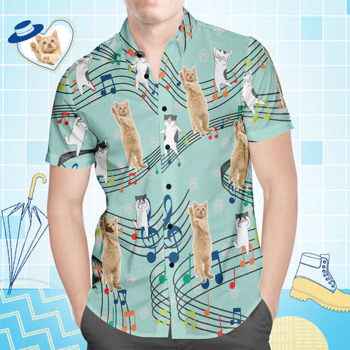 Custom Face Hawaiian Shirt All Over Print Men's Shirt Cat playing piano