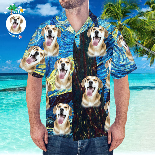 Custom Hawaiian Shirt with Girlfriend Face Starry Night Pattern Shirt