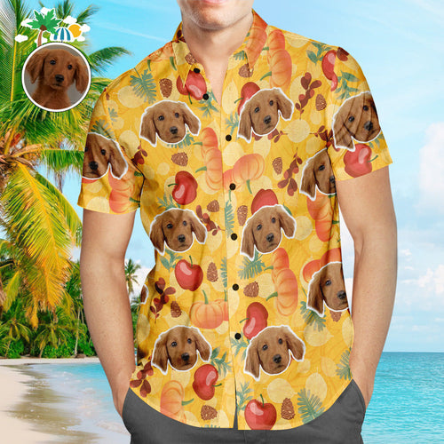 Custom Face Hawaiian Shirt Pumpkin Apple Men's Popular All Over Print Hawaiian Beach Shirt Holiday Gift - PetGiftsCustom