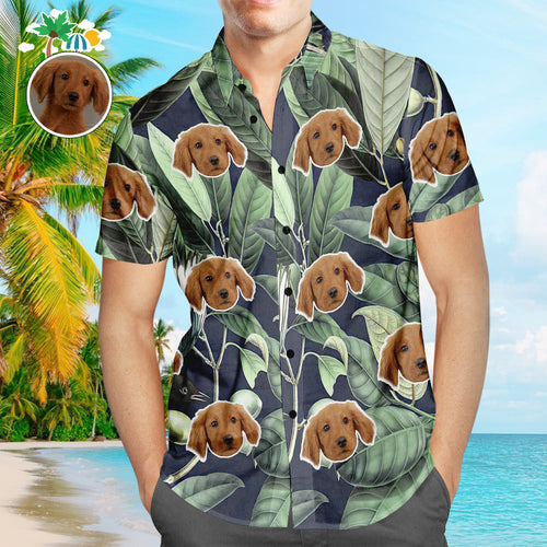 Custom Face Hawaiian Shirt Tropical Green Leaves Men's Popular All Over Print Hawaiian Beach Shirt Holiday Gift - PetGiftsCustom